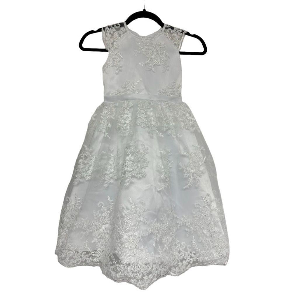 Petite Adele Womens Sleeveless Embroidered Floral White Short Dress Size 5-6